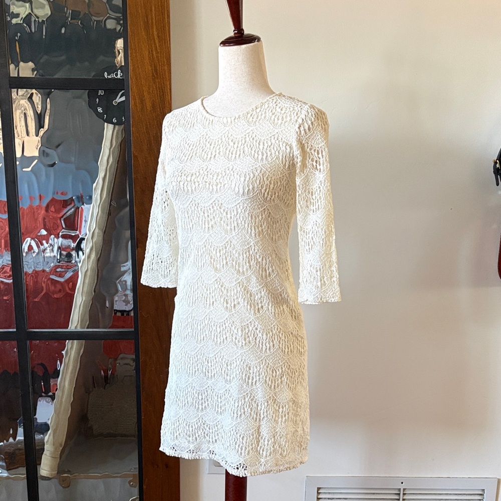 Monteau Cream Lace Accent 3/4Sleeve Dress